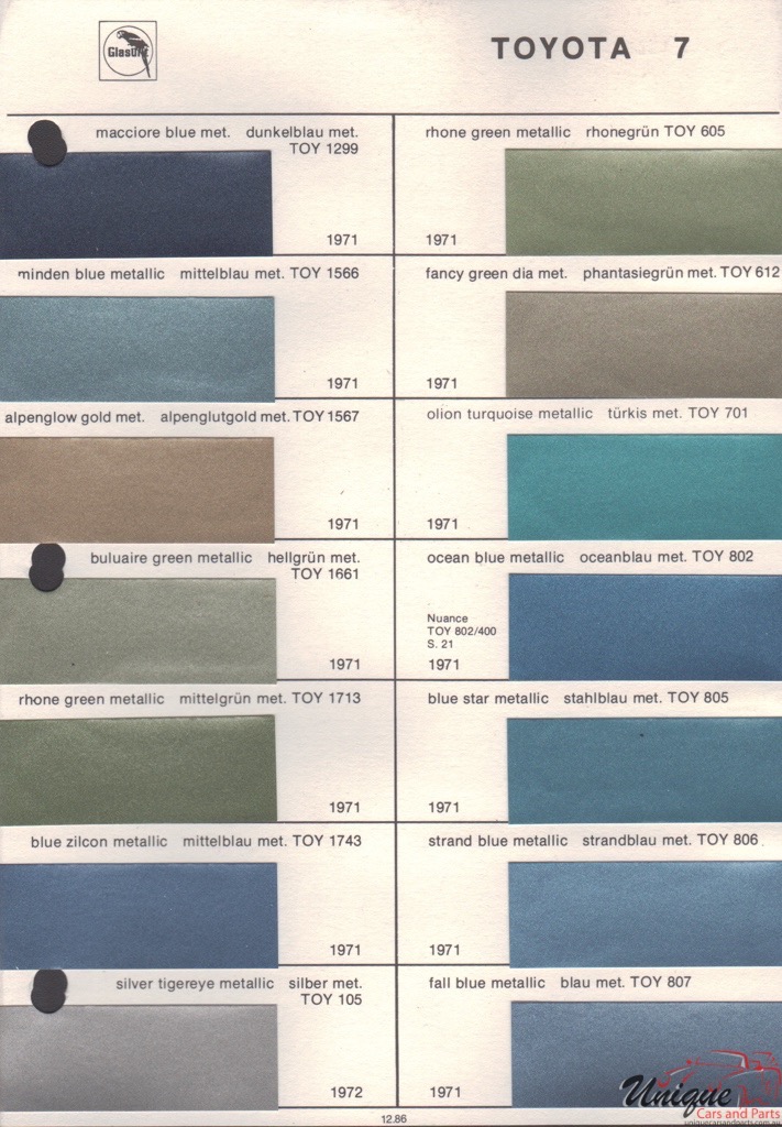 1972 Toyota Paint Charts Glasurit 5